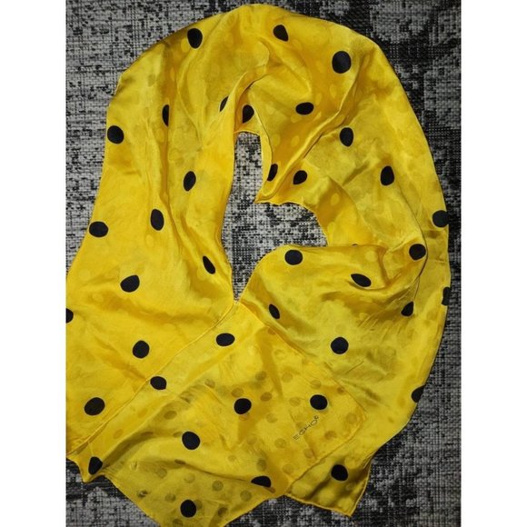 Vintage Echo Yellow and Black Polka Dot 100% Silk Hand Turned Hem Neck Scarf Mad - Picture 1 of 5